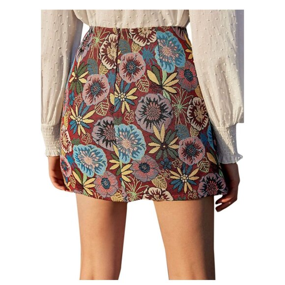 🌸3/$15🌸Casual Brocade Bodycon Short Skirt Floral Pattern Medium - Picture 3 of 4